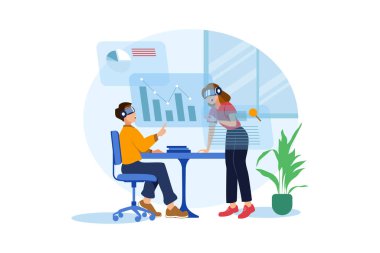 Sanal gerçeklik çizimi konsepti. Düz illüstrasyon beyaz arkaplanda izole edildi