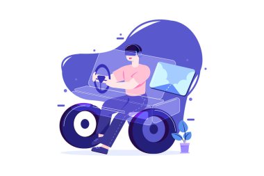 VR kulaklı ve akıllı telefon vektör illüstrasyon tasarımlı bir adam