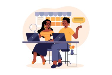 Laptop ve kahve fincanı tasarımı olan insanlar