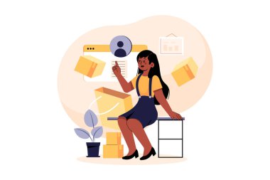 Akıllı telefon ve kahve fincanı tasarımı olan kadın.