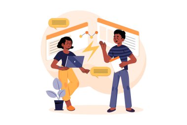 Dizüstü bilgisayarı ve kitap vektör çizimi olan insanlar