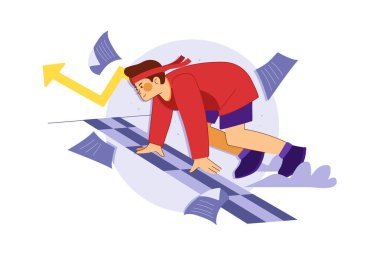 Dizüstü bilgisayarı ve roket vektör çizimine sahip iş adamı