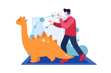 Kedisinin elinde köpeği olan bir adam. vektör illüstrasyonu