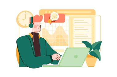 İş Aktiviteleri Çizim Konsepti. Düz illüstrasyon beyaz arkaplanda izole edildi