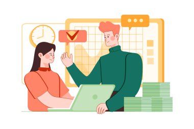 İş Aktiviteleri Çizim Konsepti. Düz illüstrasyon beyaz arkaplanda izole edildi