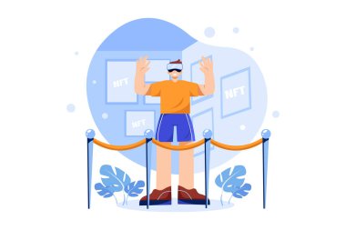 VR Illustration konseptini kullanma deneyimi. Düz illüstrasyon beyaz arkaplanda izole edildi