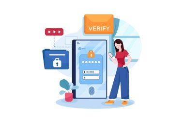 Online danışmanlık. Akıllı telefonu ve tıbbi maske vektör çizimi olan kadın.