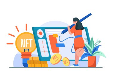 Digital World NFT Illustration concept. Flat illustration isolat