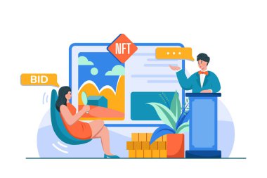 Dijital Dünya NFT Illustration konsepti. Düz çizim izolasyonu