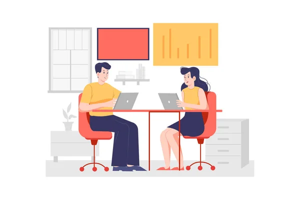 Couple People Working Together Office Vector Illustration Design —  Vetores de Stock