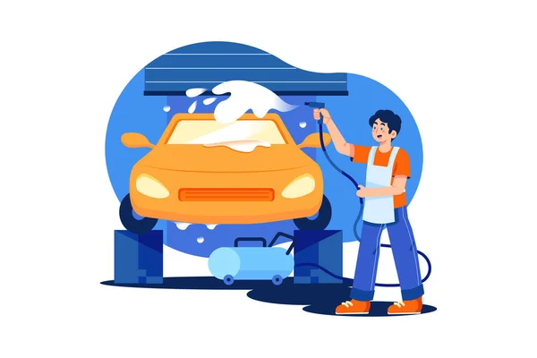 Cleaning Service Vector Illustration Man Vacuum Cleaner — ストックベクタ