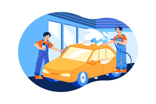 Carro Mecânico Com Smartphone Homem Auto Salon Vetor Ilustração —  Vetores de Stock