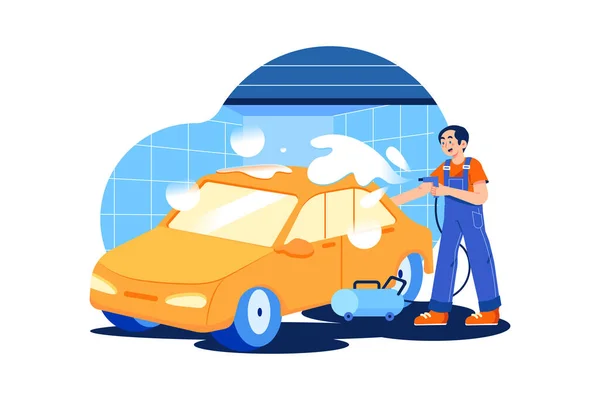 Cleaning Service Car Wash Vector Illustration — ストックベクタ