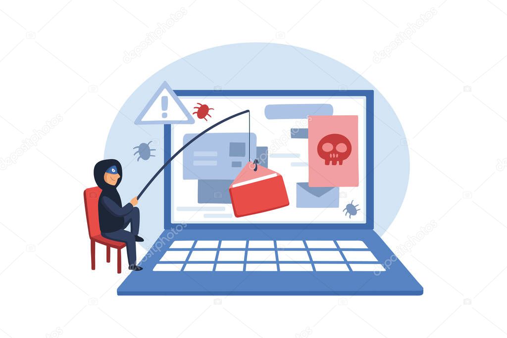 hacker with laptop and padlock vector illustration design