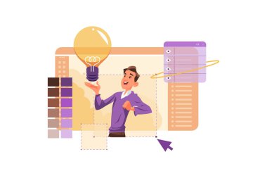 Ampul ve lamba vektör illüstrasyon tasarımına sahip iş adamı