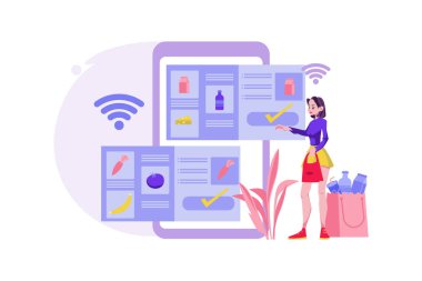Çevrimiçi alışverişin vektör illüstrasyonu