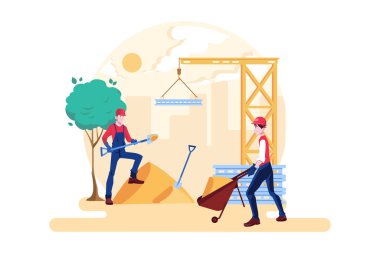 İnşaat Illustration konsepti. Düz illüstrasyon beyaz arkaplanda izole edildi