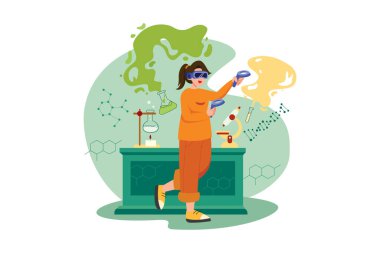 VR Illustration konseptini kullanma deneyimi. Düz illüstrasyon beyaz arkaplanda izole edildi