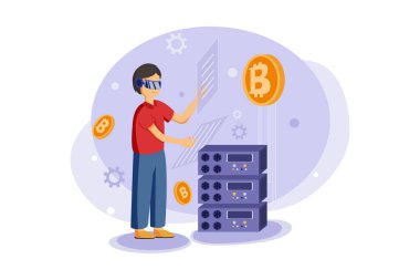 VR Illustration konseptini kullanma deneyimi. Düz illüstrasyon beyaz arkaplanda izole edildi