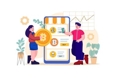 Kripto Para İllüstrasyon Konsepti. Düz illüstrasyon beyaz arkaplanda izole edildi