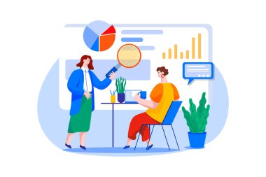 Çevrimiçi Dijital Pazarlama Çizimi konsepti. Düz illüstrasyon beyaz arkaplanda izole edildi