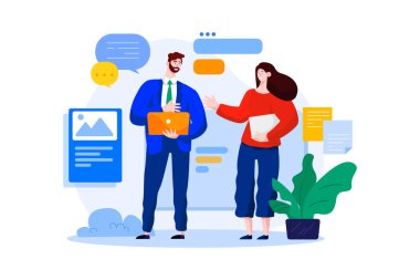 Çevrimiçi Dijital Pazarlama Çizimi konsepti. Düz illüstrasyon beyaz arkaplanda izole edildi