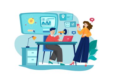 Online Digital Marketing Illustration concept. Flat illustration isolated on white background