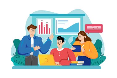 Çevrimiçi Dijital Pazarlama Çizimi konsepti. Düz illüstrasyon beyaz arkaplanda izole edildi