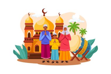 Kurban Bayramı Illustration konsepti. Düz illüstrasyon beyaz arkaplanda izole edildi