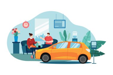 Araba galerisi Illustration konsepti. Düz illüstrasyon beyaz arkaplanda izole edildi