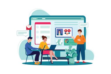 Uluslararası iş toplantısı Illustration konsepti. Düz illüstrasyon beyaz arkaplanda izole edildi