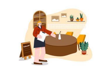 Beyaz arka planda Restoran Hizmeti düz illüstrasyon kavramı