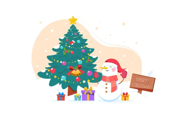 Christmas Tree Snowman Flat Illustration Concept White Background — Stock Vector
