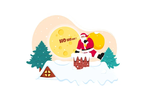 Santa Entering Chimney House Flat Illustration Concept White Background — Stock vektor