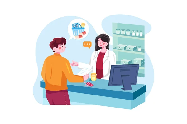 Customer Purchasing Medicine Pharmacy Illustration Concept Flat Illustration Isolated White — Vector de stock