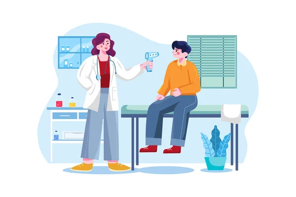 Doctor Measuring Temperature Patient Illustration Concept Flat Illustration Isolated White — Διανυσματικό Αρχείο