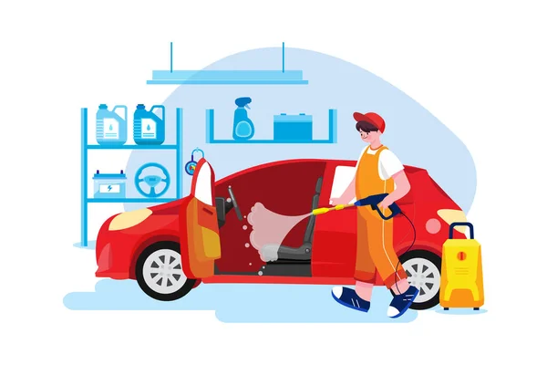 Car Wash Service Illustration Concept Flat Illustration Isolated White Background — Stock Vector