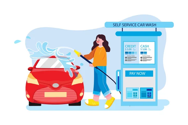 Car Wash Service Illustration Concept Flat Illustration Isolated White Background — Stockvektor