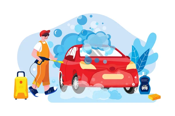 Car Wash Service Illustration Concept Flat Illustration Isolated White Background — Vetor de Stock