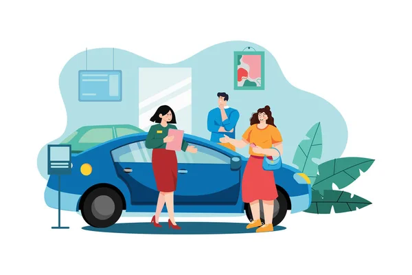 Konsep Car Dealership Illustration Ilustrasi Datar Diisolasi Pada Latar Belakang - Stok Vektor
