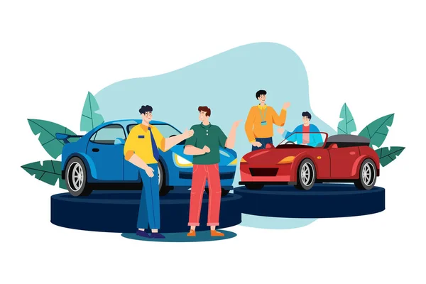 Conceito Ilustração Car Dealership Ilustração Plana Isolada Sobre Fundo Branco — Vetor de Stock