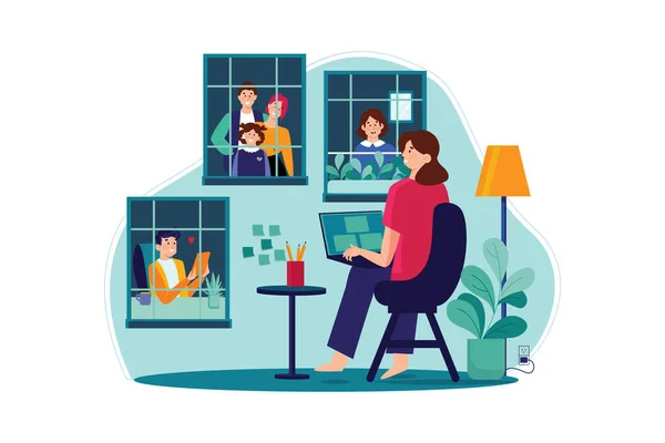 Social Isolation Illustration Concept Flat Illustration Isolated White Background — Stok Vektör