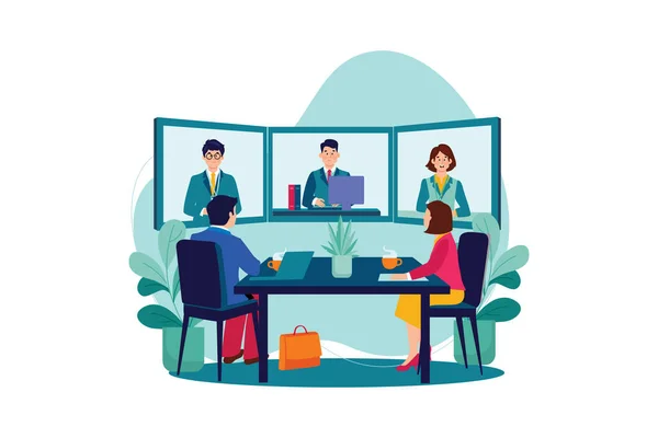 Online Conference Meeting Illustration Concept Flat Illustration Isolated White Background — Stock vektor