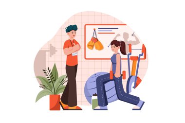 Fitness coucher training woman in gym Illustration concept on white background