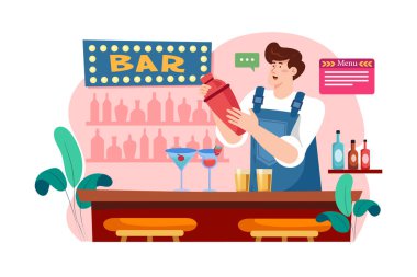 Barman in uniform making cocktails