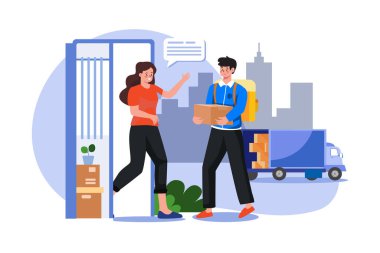 Delivery man giving a delivery box to woman