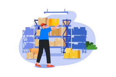 Male workers arranging boxes in the warehouse
