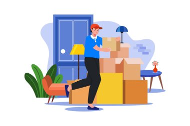 Delivery man shifting boxes