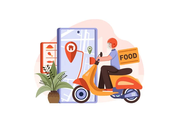 Food Delivery Service Male Courier Large Backpack Illustration Concept White — Stockový vektor