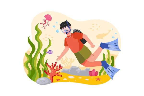 Boy Enjoying Scuba Diving — Stockvektor